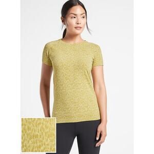 ATHLETA yellow lemon lime Momentum Allure abstract print athletic tee top